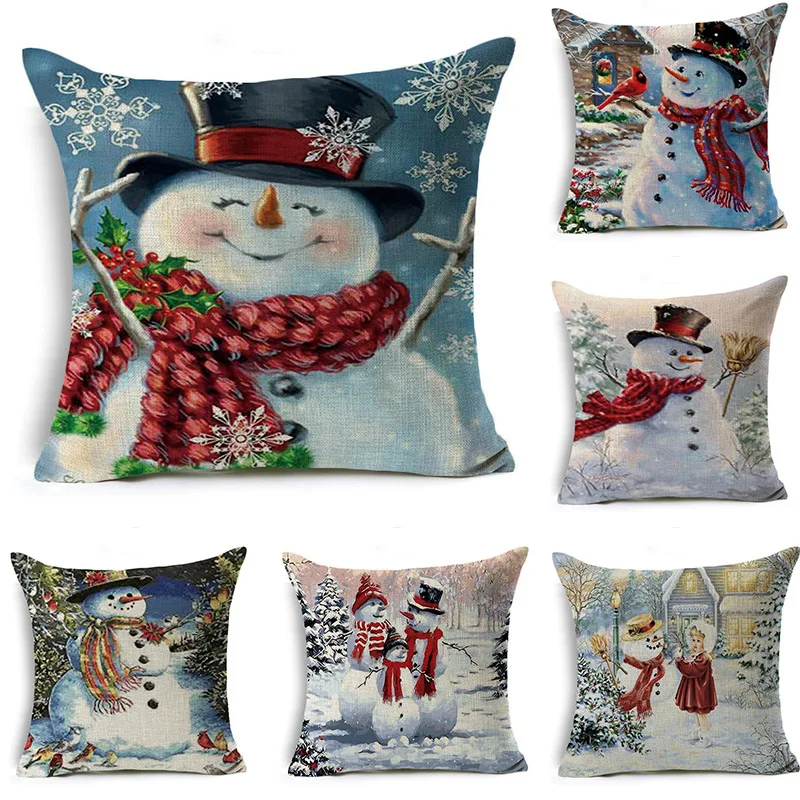 45x45cm Pillow Covers Santa Snowman Rustic Case Cover Christmas Decoration for Home Square Linen Decorative Pillowcase | Дом и сад