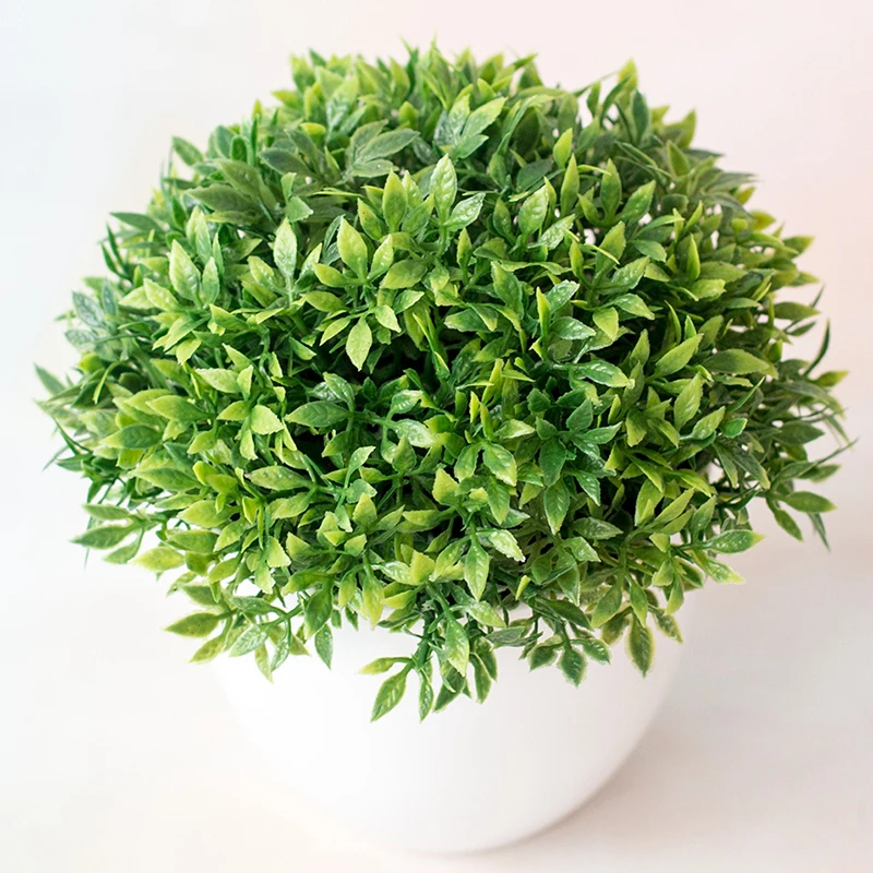 Artificial Bonsai Plant Grass Leaf Ball Realistic Potted Home Indoor Decoration