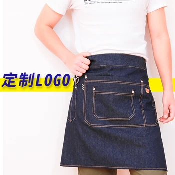 

Half-length apron denim Korean fashion anti-fouling custom printed LOGO coffee shop tea shop florist men and women overalls