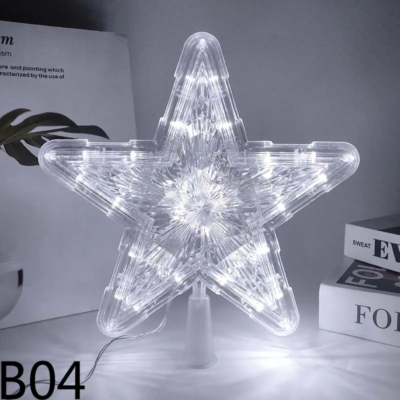 24/18cm Light Glowing Star Tree Topper Decor LED Ornament Christmas Tree Star Topper Decorations Fairy Light with Battery Box