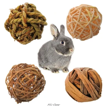 

4Pcs Natural Small Animal Activity Chew Toys Rabbits Bird Parrot Play Rattan Balls