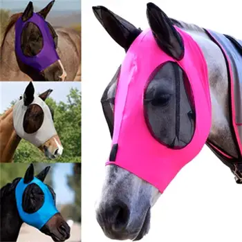 

Breathable Anti-mosquito Lightweight Comfortable Horse Head Face Cover with Ear Polyester Stretch Cloth face cover for horse
