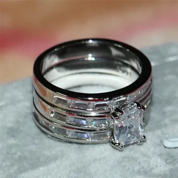 

FDLK Fashion Women Rings 3ct Princess Cut Crystal Cz Ring Women Wedding Engagement Ring Sets