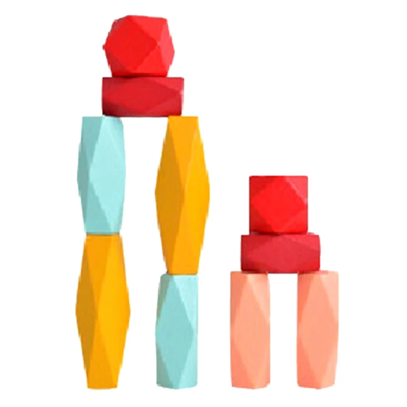 

Children's Wooden Colored Stone Building Block Educational Toy Creative Nordic Style Stacking Game Rainbow Toy Gif