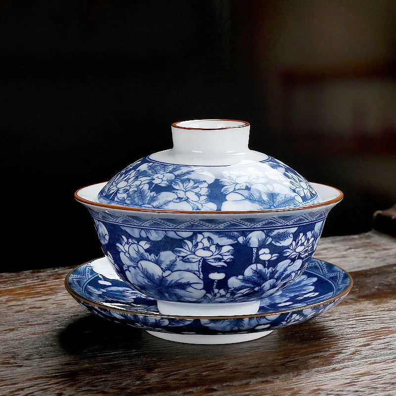 150 мл Gaiwan керамический голубой и белый фарфор чайная соусница для тарелки крышка набор для чая мастер чашка пиалы для чая Посуда ча чаши в качестве подарков