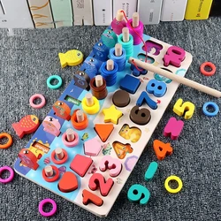 Crianças montessori educacional brinquedos de matemática de madeira crianças placa ocupada contagem forma cores jogo de pesca puzzle aprendizagem brinquedos presentes