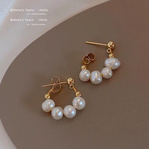 New Elegant Baroque Natural Freshwater Pearl Earrings Sweet Accessory Gift For Woman Girls at Korean Fashion Jewelry Party