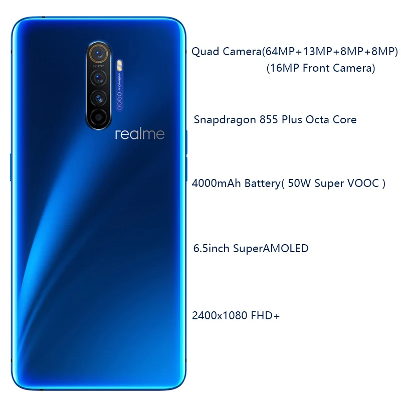 Realme X2 pro X 2 Мобильный телефон Snapdragon 855 plus 64MP Quad камера 6,5 ''полный экран NFC OPPO мобильный телефон VOOC 50 Вт супер зарядное устройство