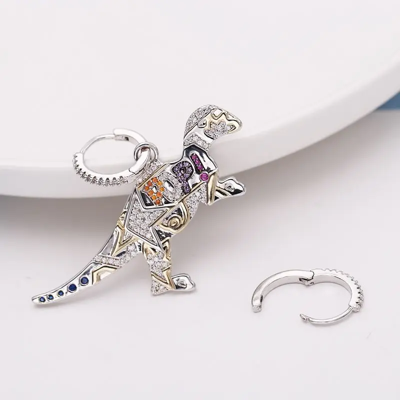 

SWOUR New Fashion Jewelry Zirconia Dinosaur Design Colorful Rhinestone Crystal Mismatched Small Huggie Hoop Earrings Femme S500