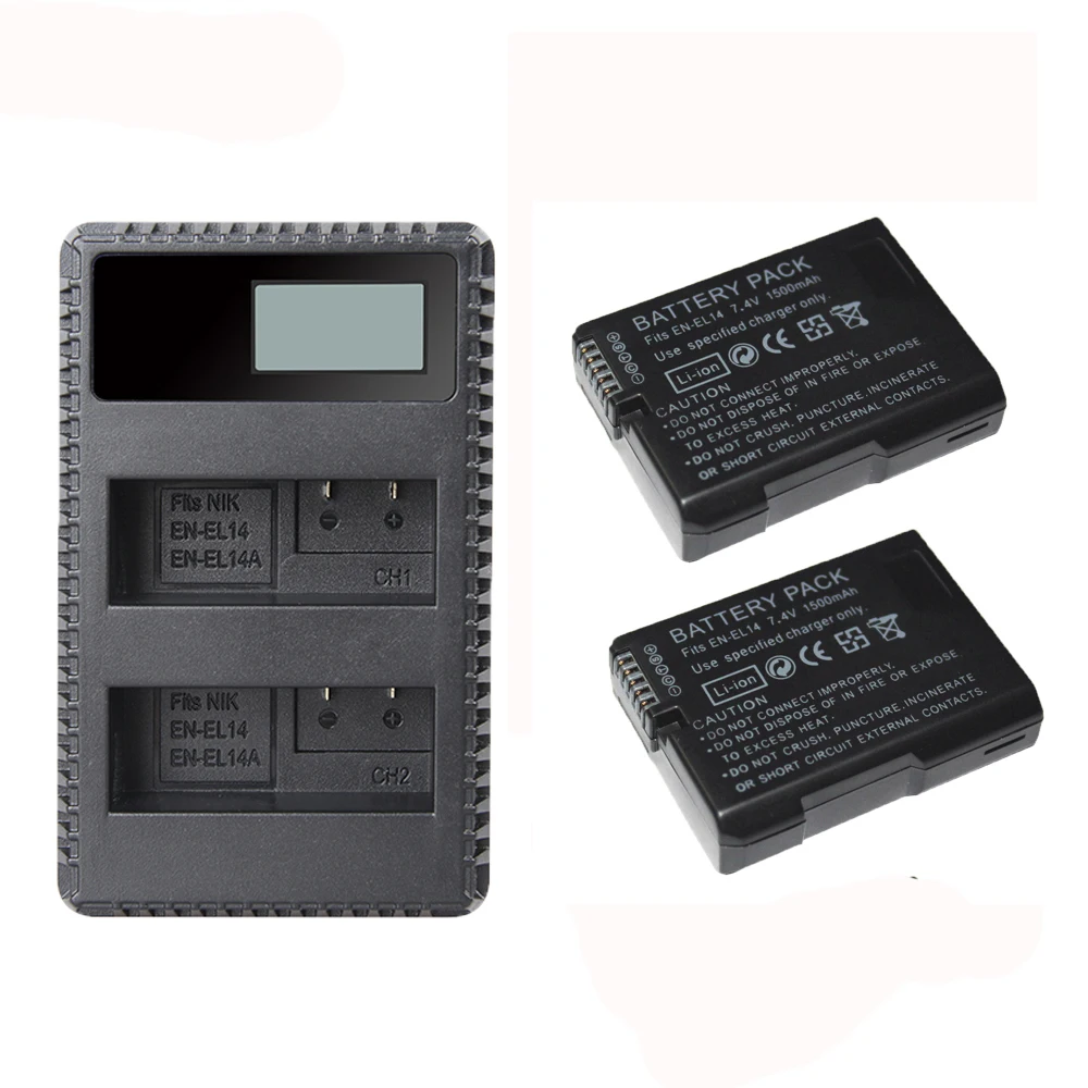 2pcs with USB charger Dinto EN-EN14 RU EL14 ENEL14 Перезаряжаемые Камера Батарея+ USB зарядное устройство для Nikon D5300 D5200 D5100 D3100 D3200 P7000 P7100 - Цвет: 2pcs with USB charger