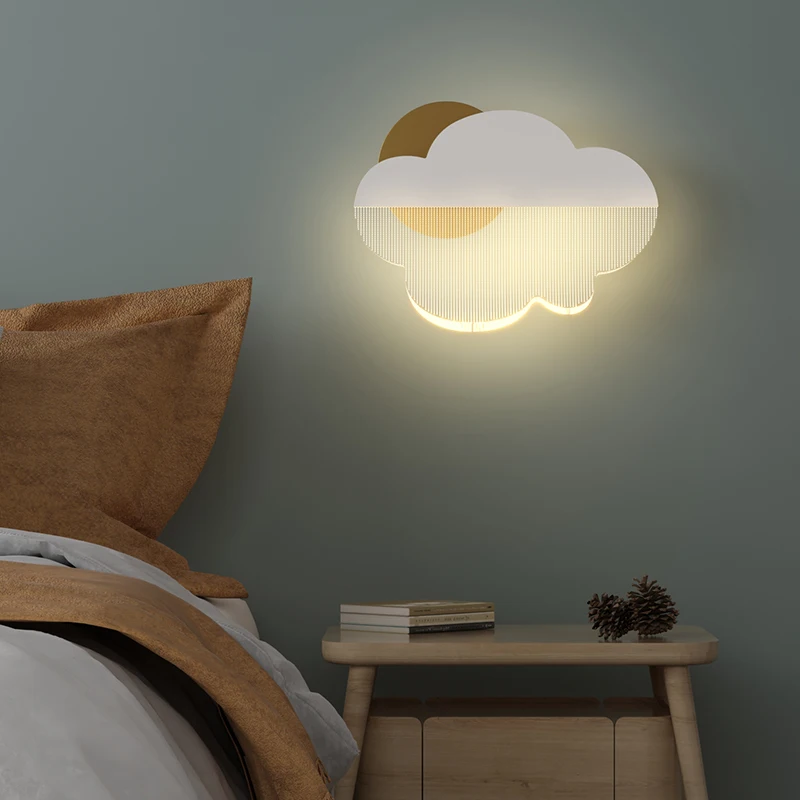 Lámpara Led moderna de pared para dormitorio, candelabro de pared con nube para escalera, pasillo, vestíbulo, color negro