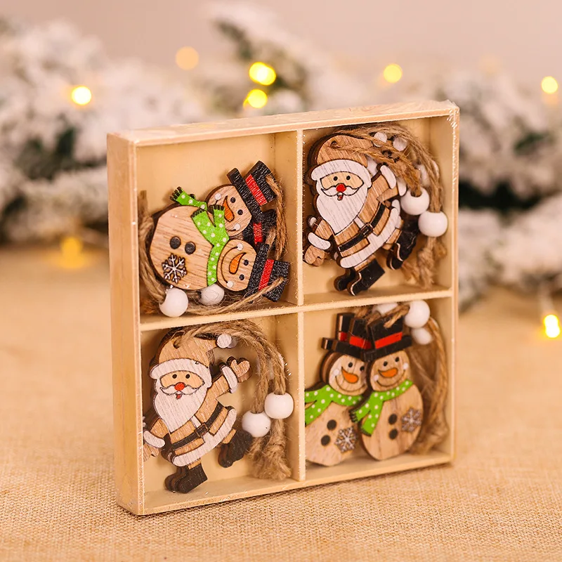 

12pcs/box Christmas Car Wooden Pendants Xmas Tree Hanging Ornaments Christmas Decorations for Home Kids Gift Noel Navidad Decor