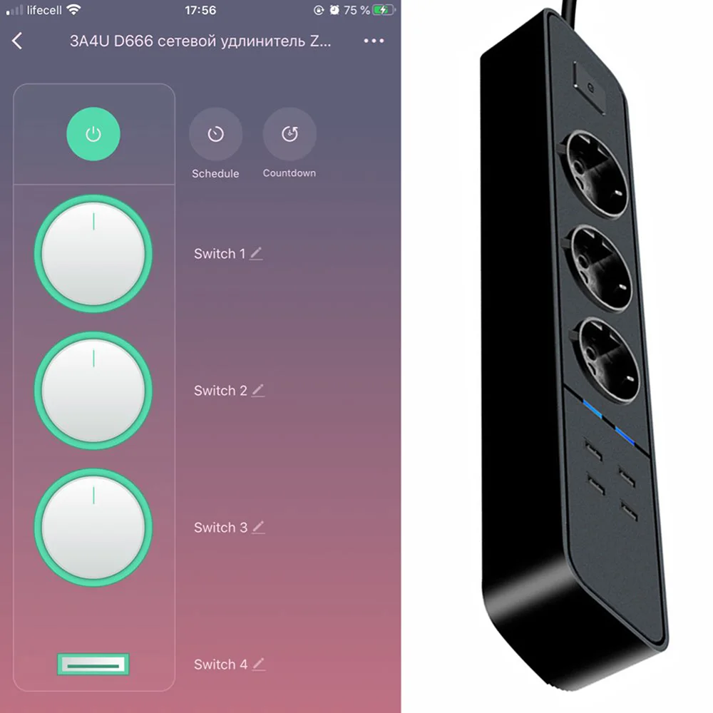 Умный Wifi сетевой фильтр защита от перенапряжения несколько гнезд 4 usb порта
