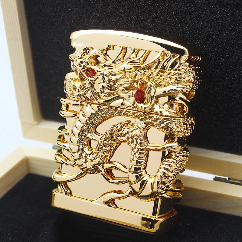 Dragon and Phoenix Pure Copper Men's Gift Kerosene Lighter Vintage Gadgets  for Men Cool Lighter Regalos