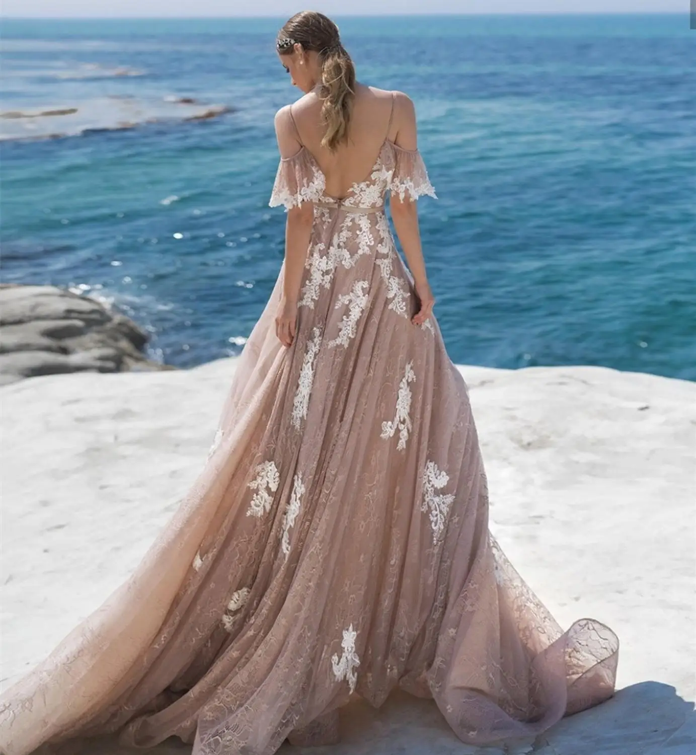 Robe de mariee Бохо свадебное платье Тюль спинки Спагетти ремень Красочные Brial и Пляж сексуальное свадебное платье-Бохо длинное с открытой спиной
