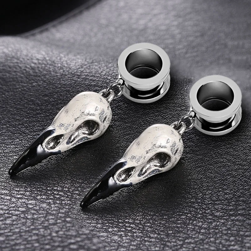 2PCS Ear Piercing Plugs Tunnels Expansions Reamer Body Jewelery Crow Skull Head Earrings Steel Oreja Expansiones | Украшения и