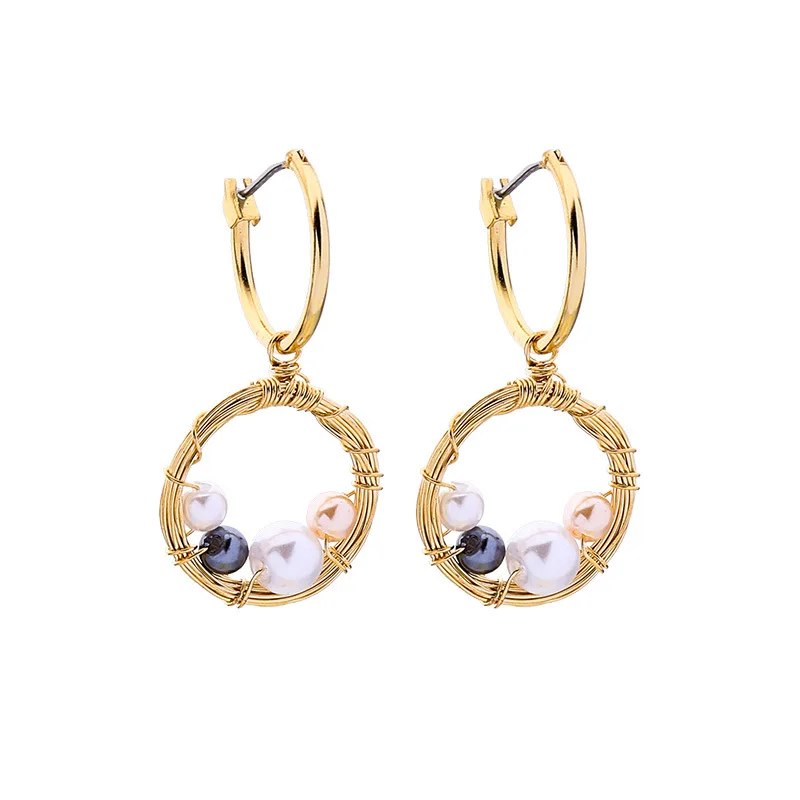 

Trendy Korea Style Gold Alloy Hollow Geometric Circlr Drop Earrings for Woman Jewelry Exquisite Pearl Drop Earrings