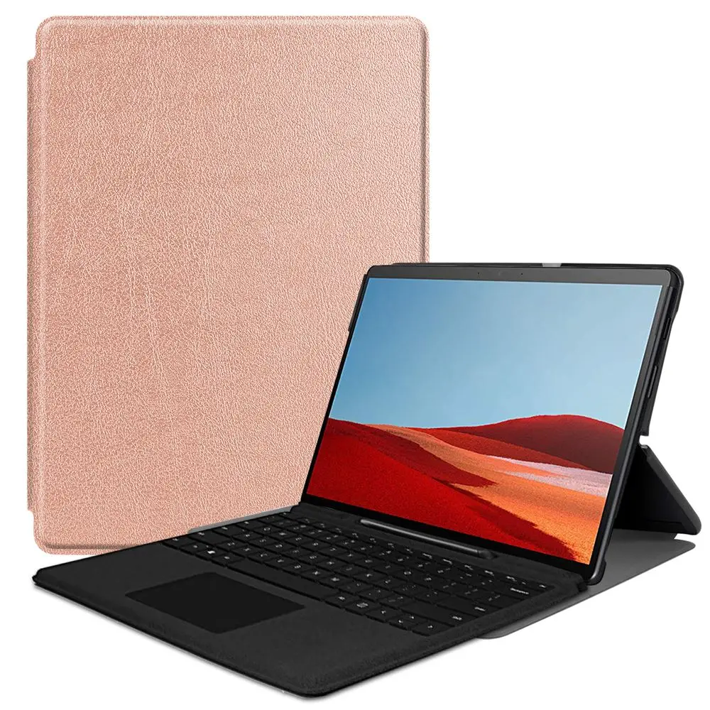 Rose Gold Чехол для планшета для Surface Pro X Slim Fit Stand чехол из искусственной кожи Folio чехол для планшета с держателем для ручки совместим с крышкой клавиатуры - Цвет: Rose Gold