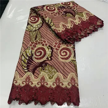 

Excellent African cord lace (5yards/pc)Free shipping faric with loverly flowers design two colors water soluble lace! 3L71826