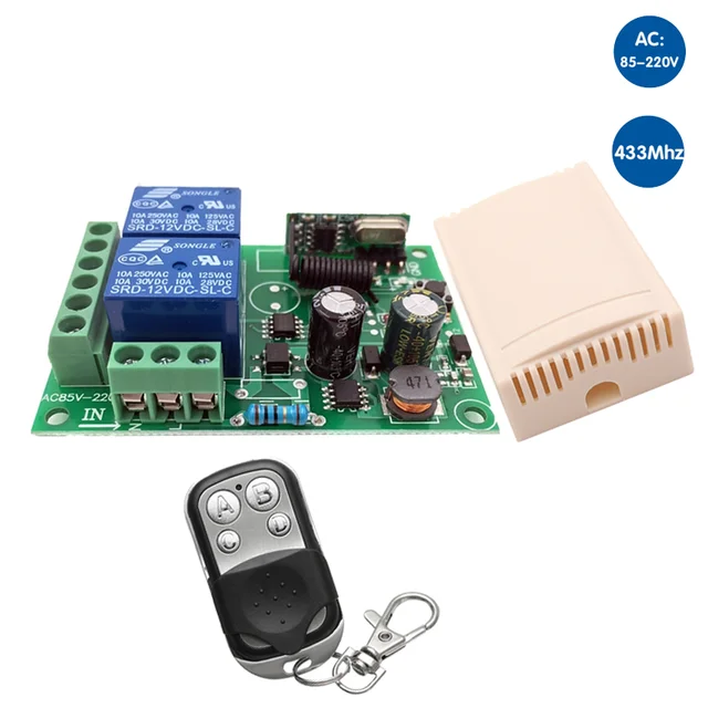 Universal Wireless Remote Control 433MHz AC220V 2CH RF Relay Receiver and Transmitter for Universal Garage door and gate Control 1RC 1B
