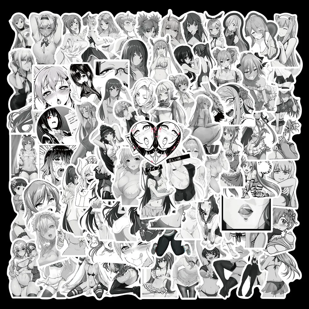 100pc Anime Black-white WAIFU Stickers Snowboard Laptop Luggage Guitar Suitc CA 