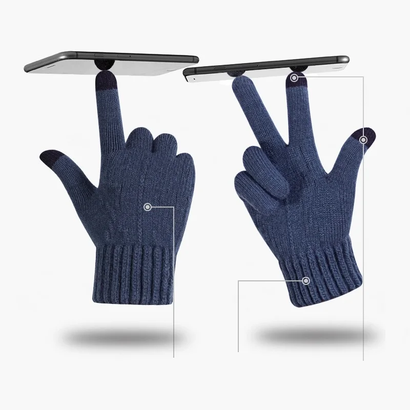 

Thicken Knitted Men Gloves For Touch Screen Male Winter Autumn Warm Wool Cashmere Solid Gloves Men Mitten Knit Hand Gloves