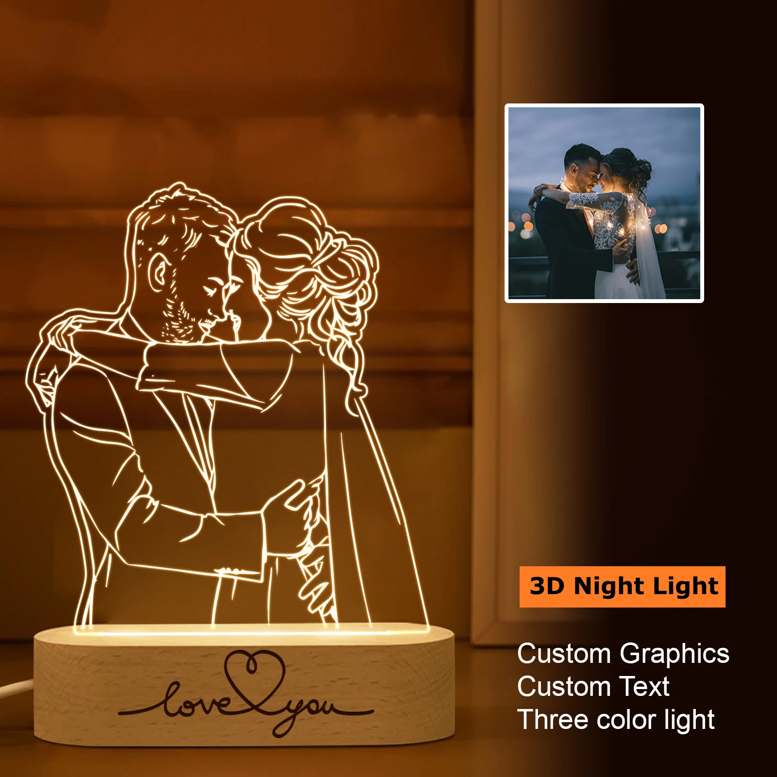 Personalized Custom Picture Photo Night Lamp Text Customized Valentine's Day Wedding Anniversary Birthday 3D Night Light Gifts candle night