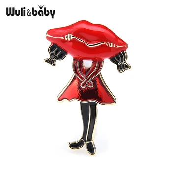 

Wuli&baby Lip Head Girl Model Brooches Women Enamel Cute Lady Figure Casual Office Brooch Pins Gifts 2020 Original Design