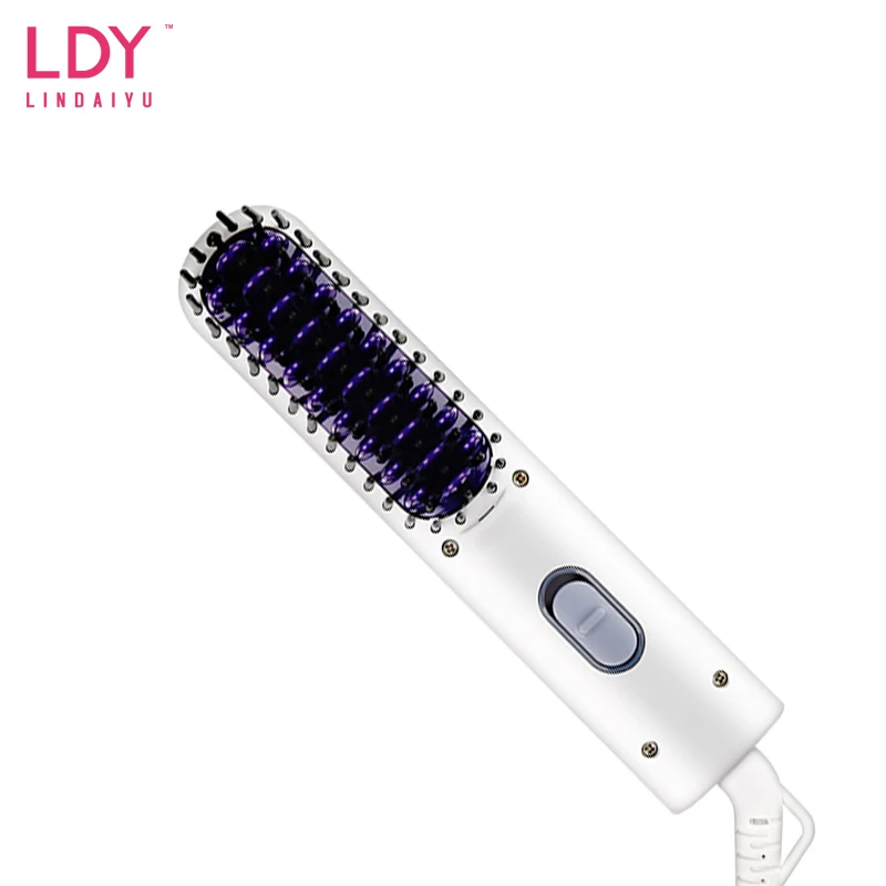 

Profesional Titanium Straightener For Hair&Beard Ionic Curling Flat Hair Iron Electric Hot Comb 2in1 Straightening Hair Brush