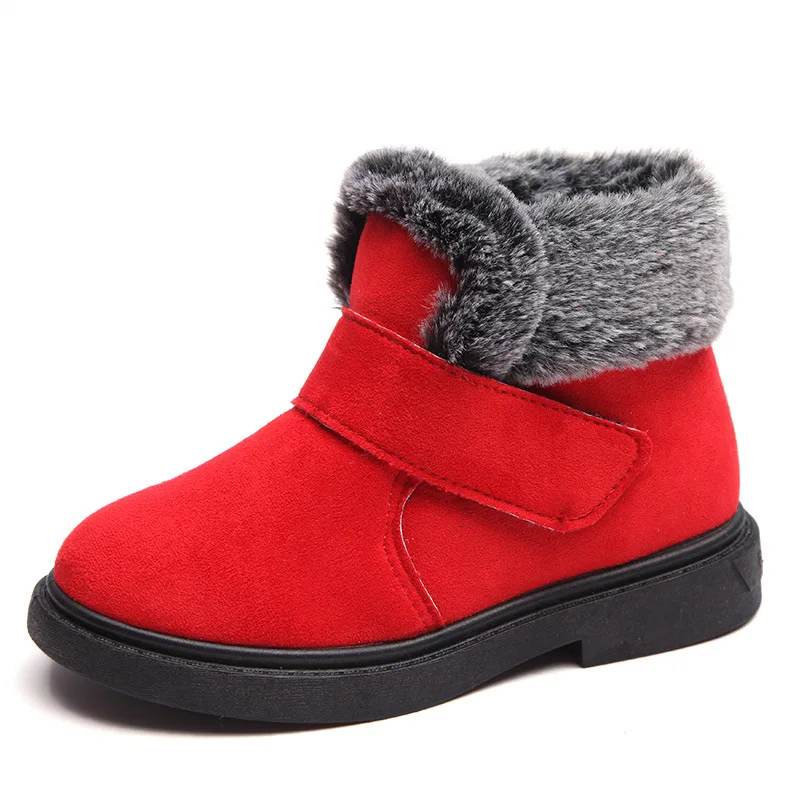 red Children's Cotton-padded Boots Girls Winter Plus Velvet Boots Thick Cotton Boy Warm Non-slip Shoes Size 25-36 - Color: red