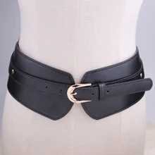 Female Wide Elastic Waistband, Decorative Female Waistband Leather Red Buckle