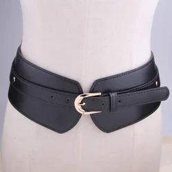 Female Wide Elastic Waistband, Decorative Female Waistband Leather Red Buckle