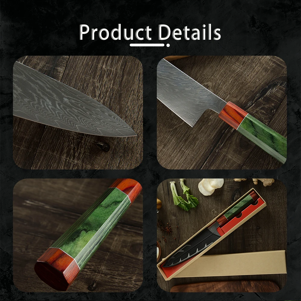 大马士革八角彩木柄方头8寸千羽纹厨师刀详情页_12