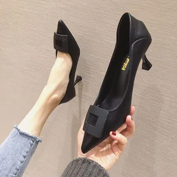 

2020 New Spring Women Shoes Woman Pumps Square Buckle Slip on Shallow Casual Shoes Thin High Heel Pointed Toe Sexy Ladies Shoes