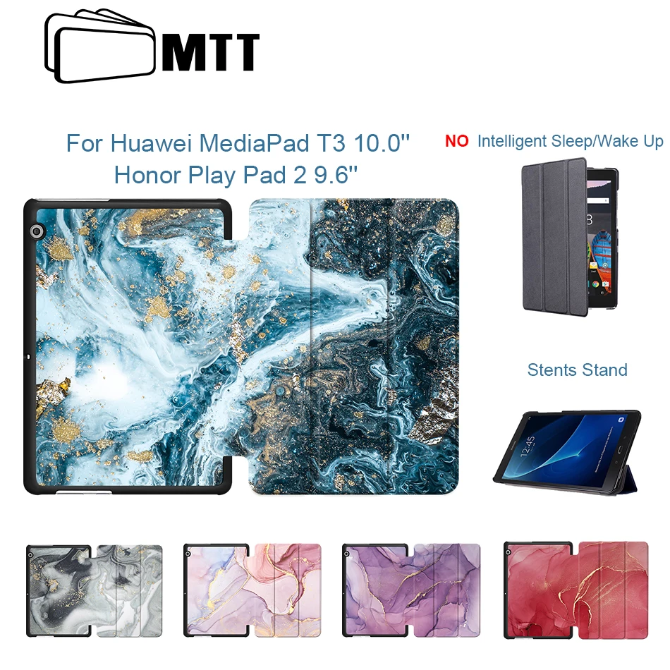 MTT чехол из искусственной кожи с мрамором для huawei MediaPad T3 10,0 Honor Play Pad 2 9,6 дюймов трехслойный флип смарт-чехол для планшета Funda AGS-L09