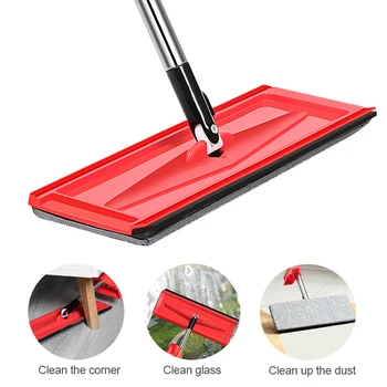 

Flat Mop Free Hand Washing Stainless Steel Handle Mop Home Floor Cleaning Microfiber Pad Clean Home House Office^!