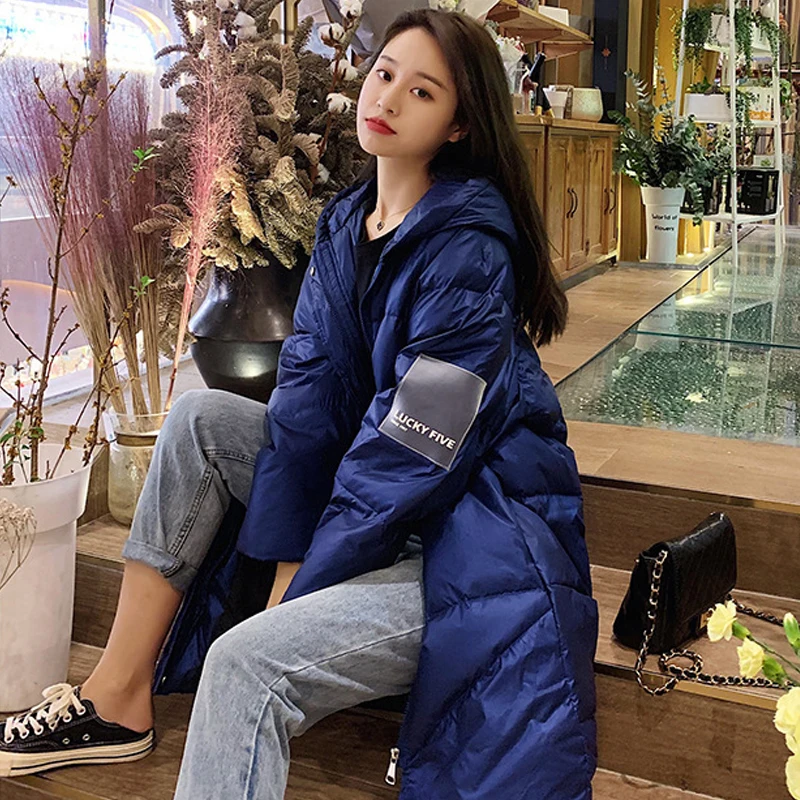 

2019 Winter Long Down Jacket Women's Jacket White Duck Down Coat Korean Version Loose