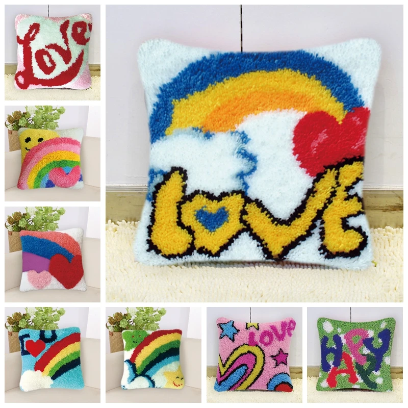 

Cartoon Rainbow Do It Yourself Carpet Embroidery Pillow DIY Foamiran For Needlework Latch Hook Cartoon Love Heart Latch Hook