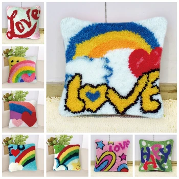 

Cartoon Rainbow Do It Yourself Carpet Embroidery Pillow DIY Foamiran For Needlework Latch Hook Cartoon Love Heart Latch Hook