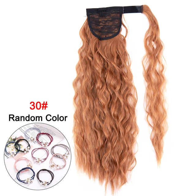 Leeons 20'' Synthetic Ponytail Hair pieces Heat Resistant Fiber Straight Ribbon Clip In Hair Extension 21 colors Brown Black 30 corn