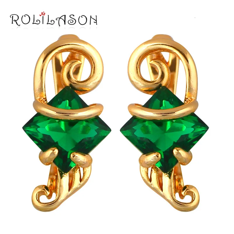 Rolilason серьги для свадьбы Для женщин Стильный Квадратный золото тон синий цирконовые серьги-клипсы Модные украшения JES1081