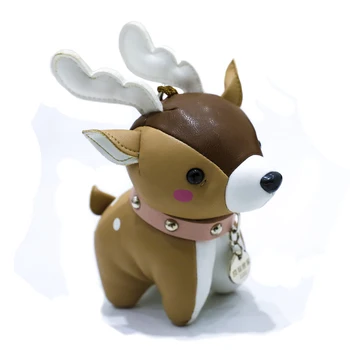 

New Creative Leather sika deer car pendant key chain bag accessories cute doll design couple gift