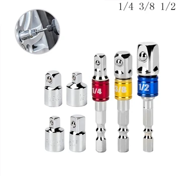

7pcs 1/2" 1/4" 3/8" Chrome Steel Impact Socket Wrench Bit Socket Adapter Set Power Extension Bit Hex Shank Adapter Power Tools