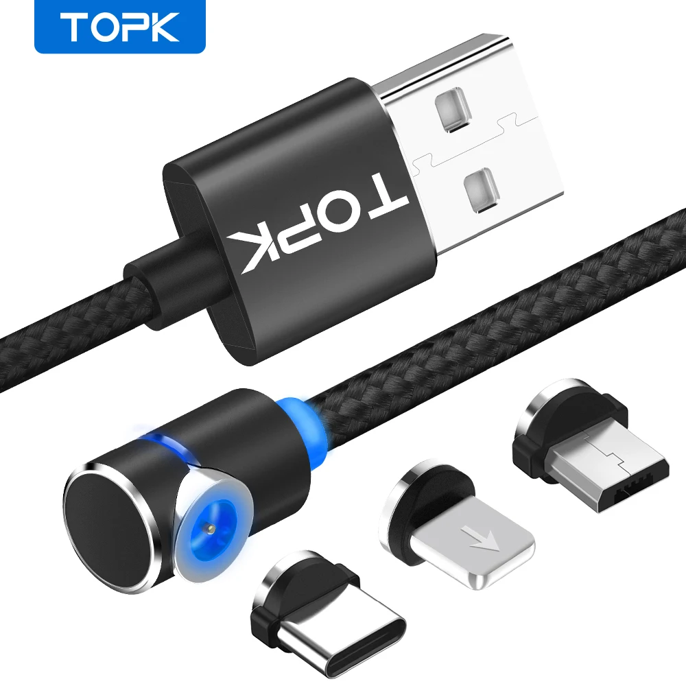 TOPK L-Line1 L Shap 90 Degree Magnetic USB Cable,Magnet USB Type C Cable & Micro USB Cable & USB Cable for iPhone X 8 7 Plus