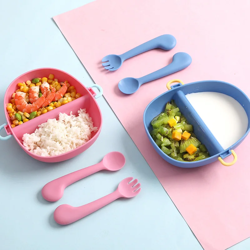 

2019 Baby Portable Separated Bowl Cartoon Bear Environmental Protection Tableware Set With Fork Spoon And Cover To Eat Rice Bowl