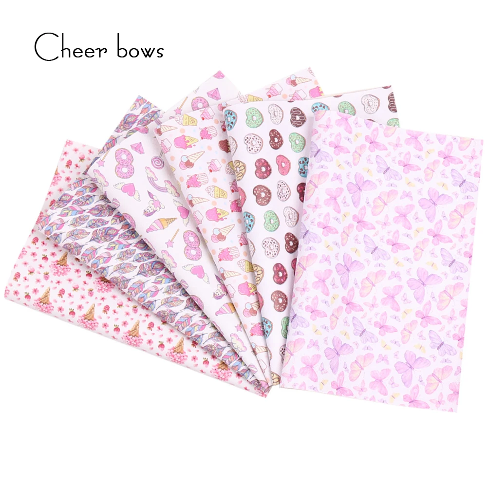 Искусственная виниловая кожа Cheerbows 22*30 см с принтом в виде сердца и листьев на