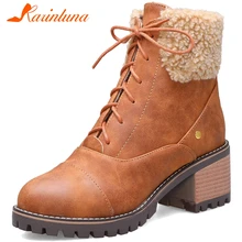 KARINLUNA Large Size 34-44 Ladies High Chunky Heels Fashion New Lace Up Shoes Woman Casual Party Autumn Winter Ankle Boots Women KARINLUNA Large Size 34-44 Ladies High Chunky Heels Fashion New Lace Up Shoes Woman Casual Party Autumn Winter Ankle Boots Women