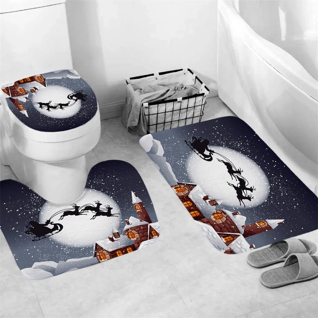 4 шт Рождественский набор для ванной Душевой Занавески Нескользящие Ковровые Коврики для туалета покрывало коврик набор 3D Рождественская елка аксессуары для ванной комнаты F1011