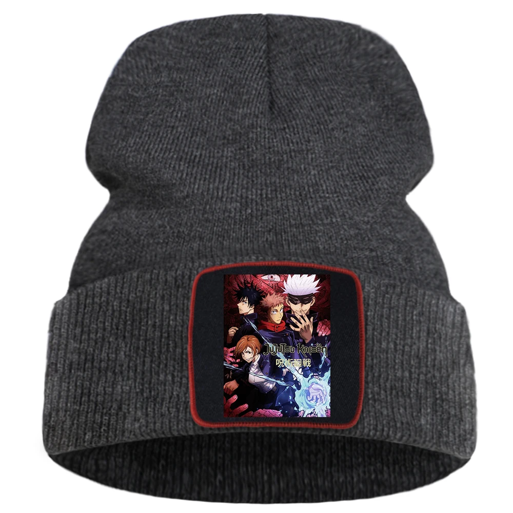 Jujutsu Kaisen Japan Hot Anime Printed Winter Knit Hats Hip Hop Warm Unisex Cotoon Hat Solid Color Harajuku Beanie For Boy