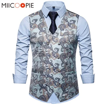 

Double Breasted Dress Vests For Men Brand Formal Business Casual Floral Paisley Mens Vests And Waistcoats Gilet De Costume S-XXL